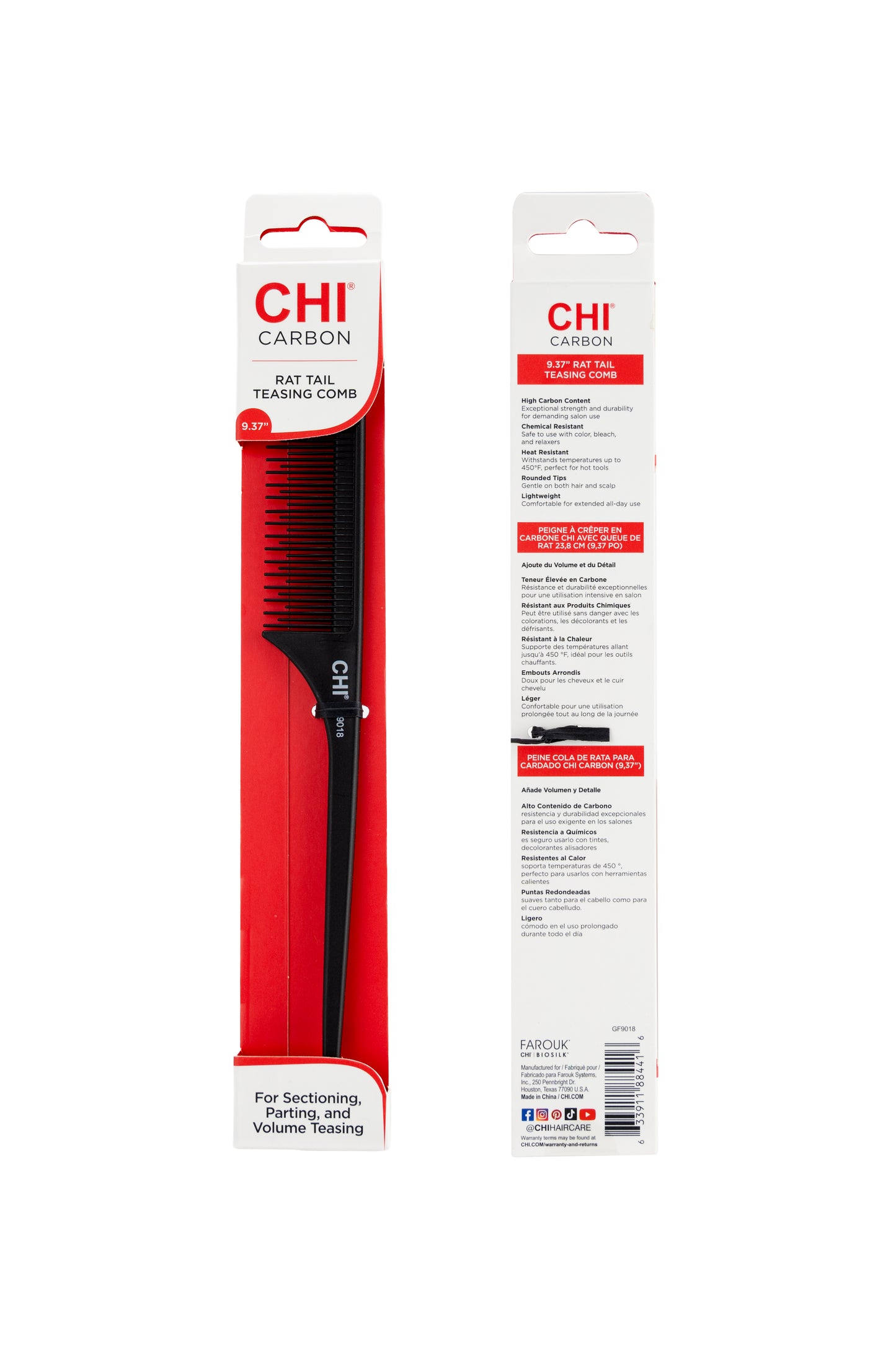 CHI Carbon Rat Tail Teasing Comb 9.25"